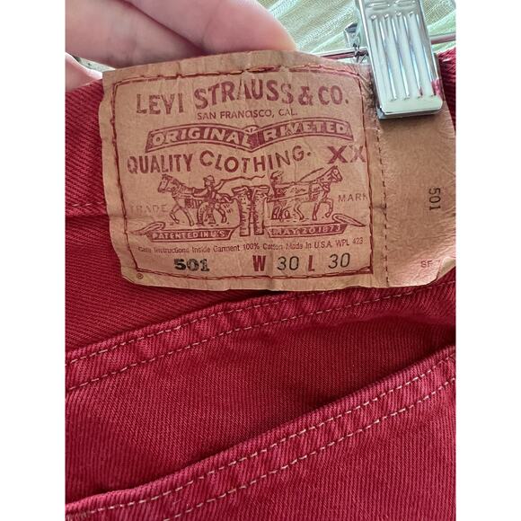 Vintage 80s Levis 501 Jeans Mens 30x30 Regular bright Red Button Fly Made in USA - Picture 6 of 11